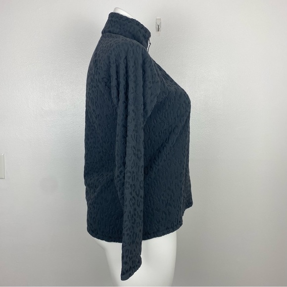 Eddie Bauer Dark Gray Leopard Print Quarter Zip Fleece Sweater Women’s Size L - Picture 5 of 11